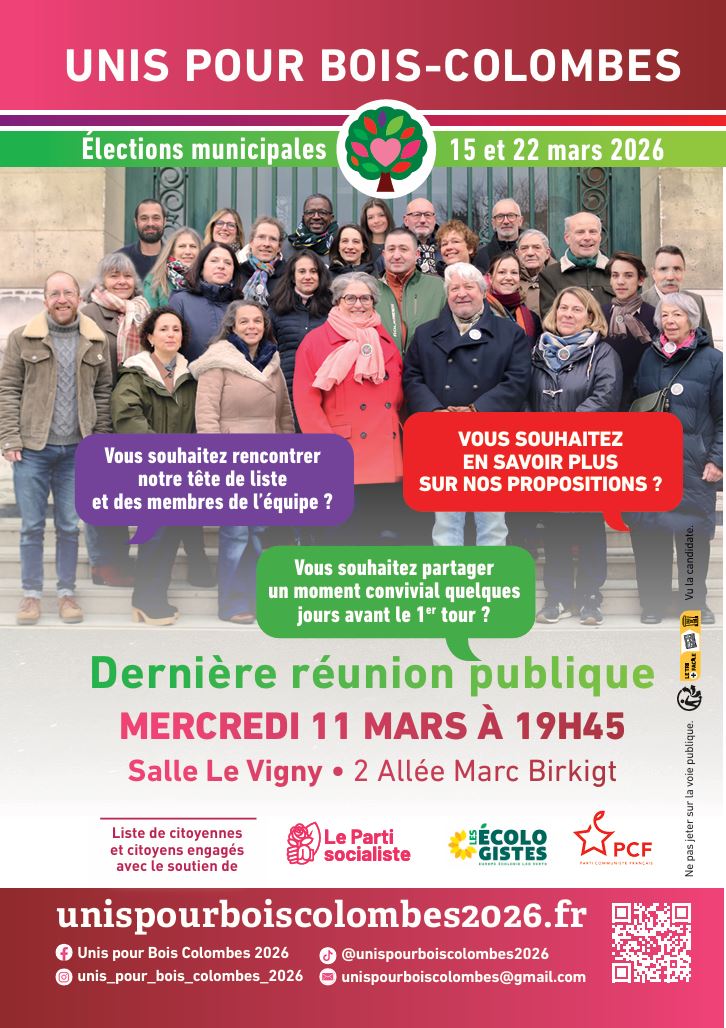 Couverture du tract 4 pages — réunions publiques, informations et logos des soutiens